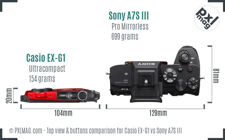 Casio EX-G1 vs Sony A7S III top view buttons comparison