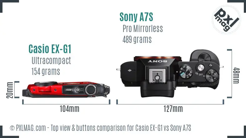 Casio EX-G1 vs Sony A7S top view buttons comparison