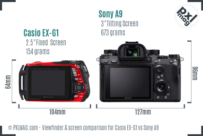 Casio EX-G1 vs Sony A9 Screen and Viewfinder comparison