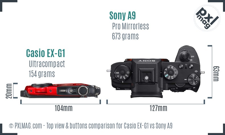 Casio EX-G1 vs Sony A9 top view buttons comparison