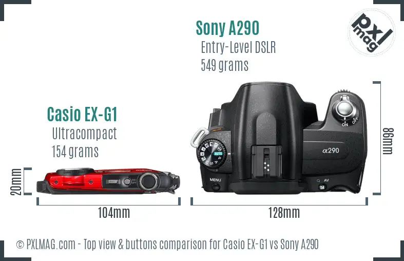 Casio EX-G1 vs Sony A290 top view buttons comparison Casio EX-G1 vs Sony A290 top view buttons comparison