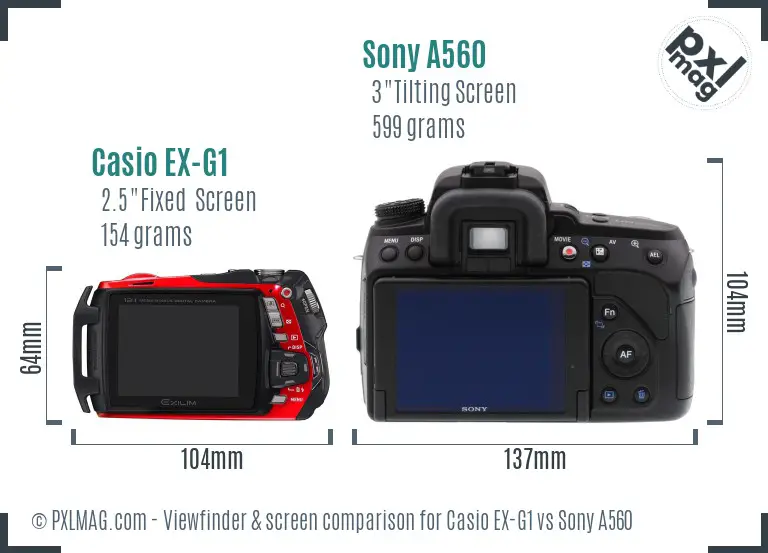Casio EX-G1 vs Sony A560 Screen and Viewfinder comparison