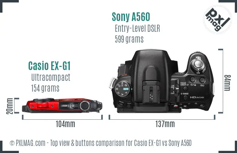 Casio EX-G1 vs Sony A560 top view buttons comparison
