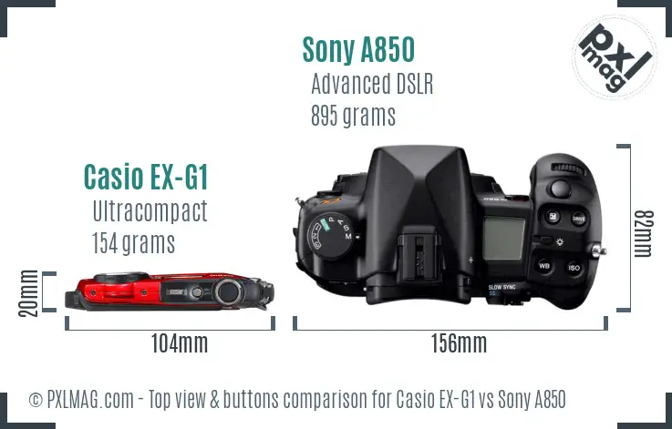 Casio EX-G1 vs Sony A850 top view buttons comparison