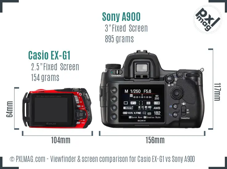 Casio EX-G1 vs Sony A900 Screen and Viewfinder comparison