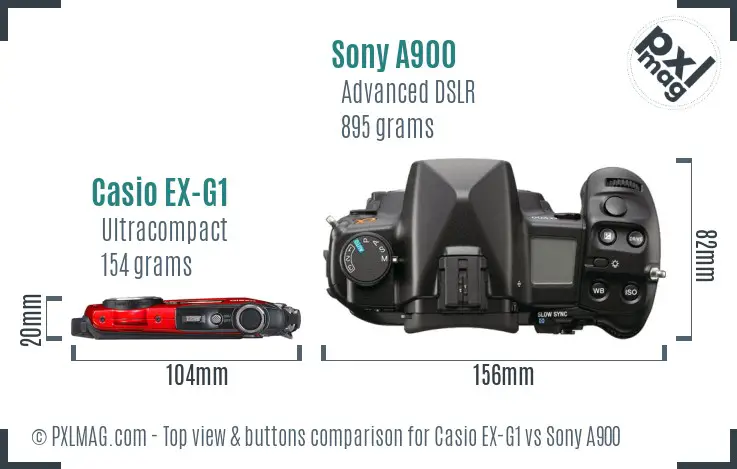 Casio EX-G1 vs Sony A900 top view buttons comparison