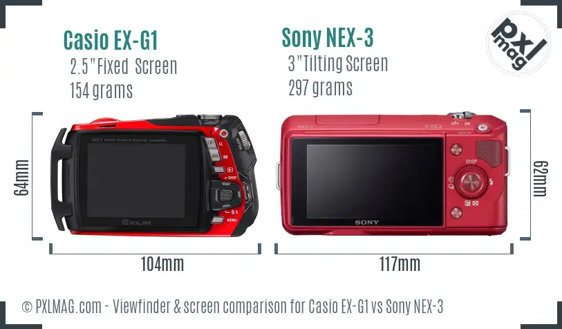 Casio EX-G1 vs Sony NEX-3 Screen and Viewfinder comparison