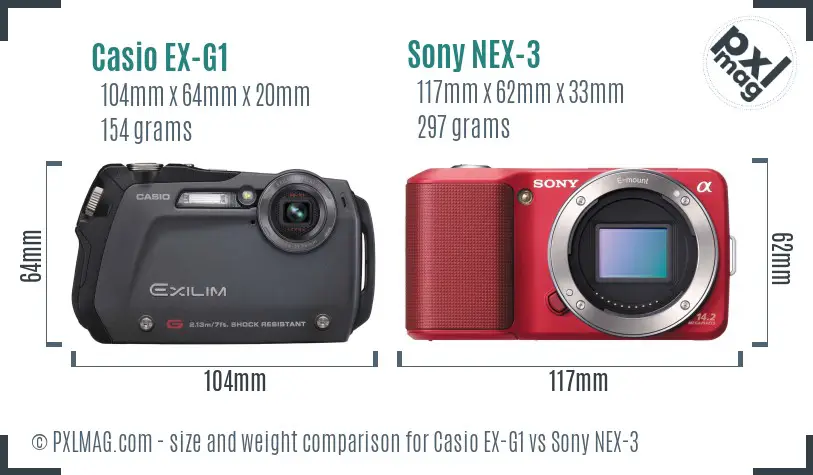 Casio EX-G1 vs Sony NEX-3 size comparison