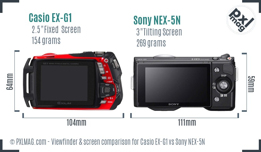 Casio EX-G1 vs Sony NEX-5N Screen and Viewfinder comparison