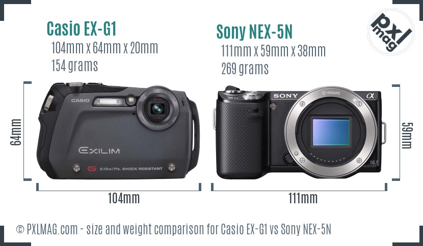 Casio EX-G1 vs Sony NEX-5N size comparison