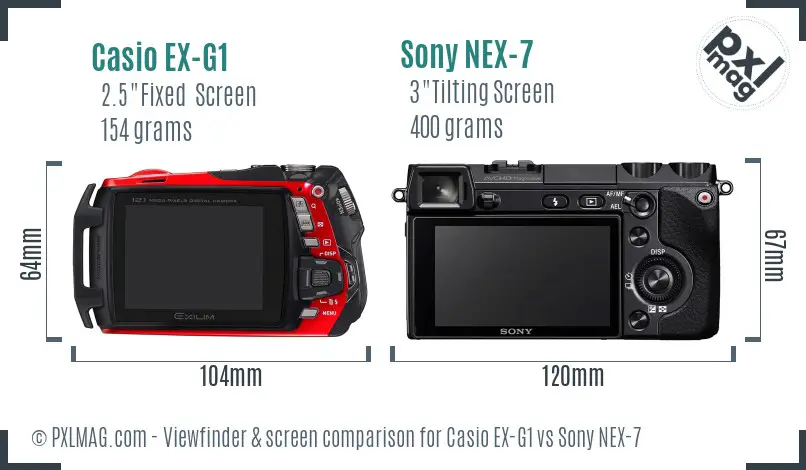 Casio EX-G1 vs Sony NEX-7 Screen and Viewfinder comparison Casio EX-G1 vs Sony NEX-7 Screen and Viewfinder comparison