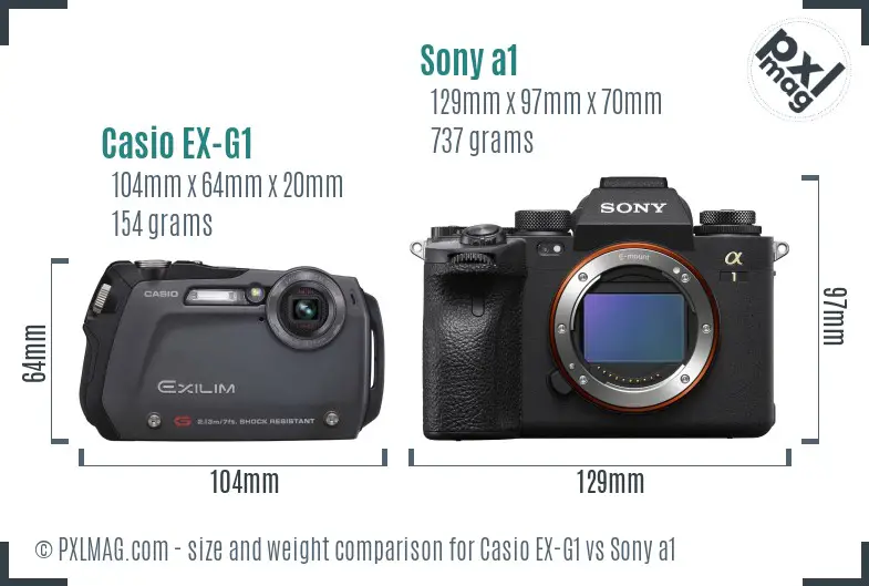Casio EX-G1 vs Sony a1 size comparison