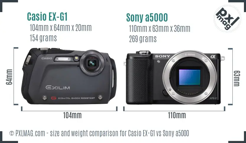 Casio EX-G1 vs Sony a5000 size comparison