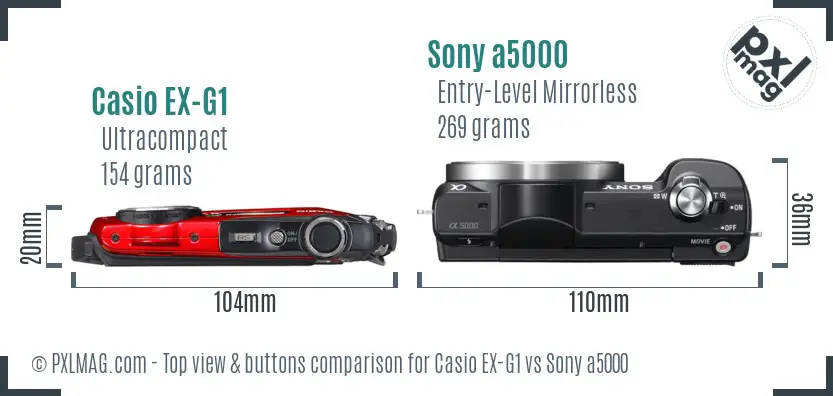 Casio EX-G1 vs Sony a5000 top view buttons comparison