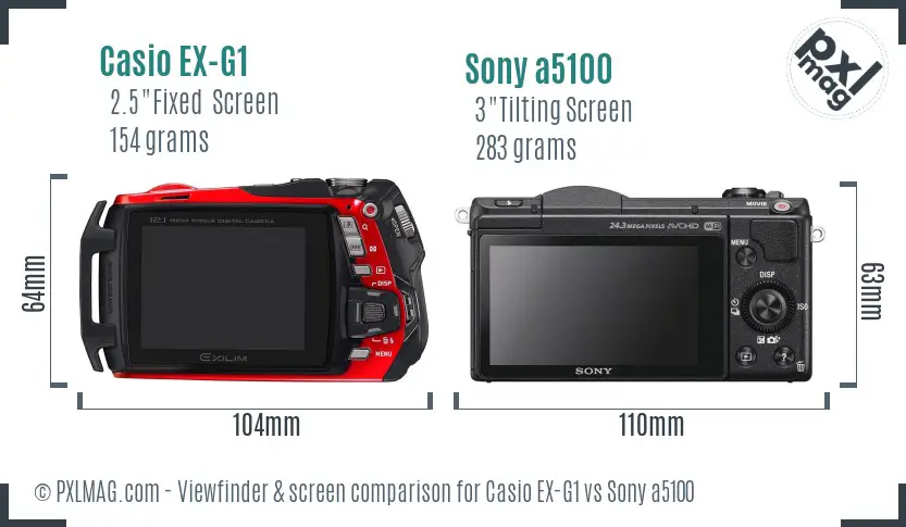 Casio EX-G1 vs Sony a5100 Screen and Viewfinder comparison