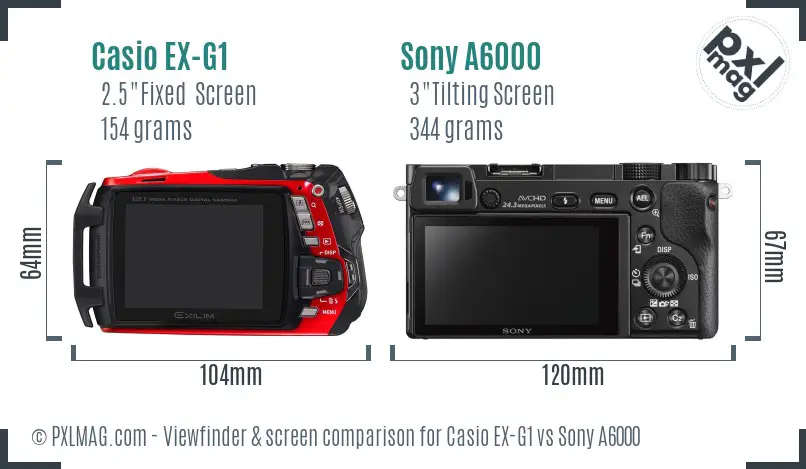 Casio EX-G1 vs Sony A6000 Screen and Viewfinder comparison