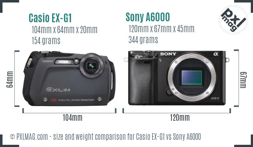Casio EX-G1 vs Sony A6000 size comparison