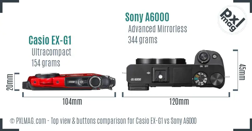 Casio EX-G1 vs Sony A6000 top view buttons comparison
