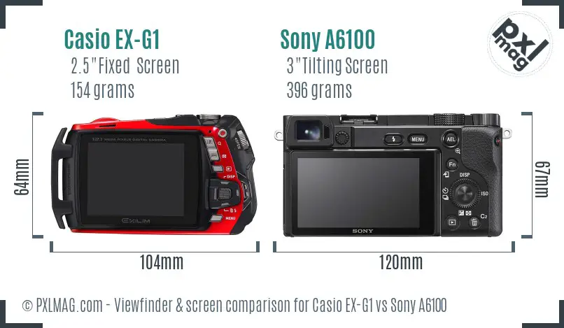 Casio EX-G1 vs Sony A6100 Screen and Viewfinder comparison Casio EX-G1 vs Sony A6100 Screen and Viewfinder comparison