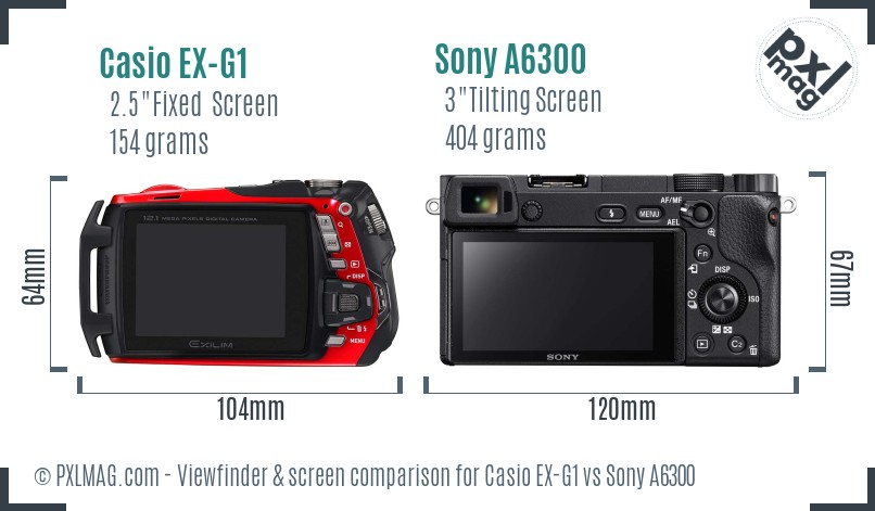 Casio EX-G1 vs Sony A6300 Screen and Viewfinder comparison