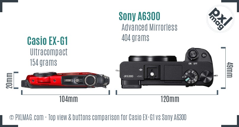 Casio EX-G1 vs Sony A6300 top view buttons comparison