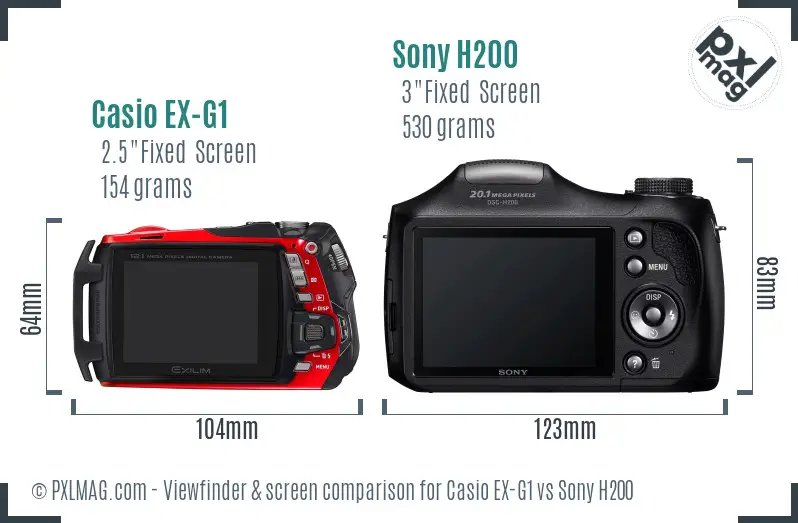 Casio EX-G1 vs Sony H200 Screen and Viewfinder comparison