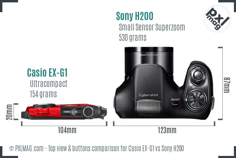 Casio EX-G1 vs Sony H200 top view buttons comparison
