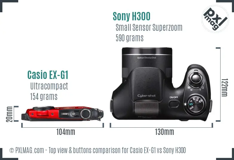 Casio EX-G1 vs Sony H300 top view buttons comparison