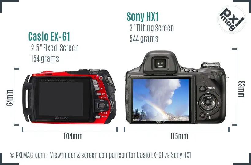 Casio EX-G1 vs Sony HX1 Screen and Viewfinder comparison