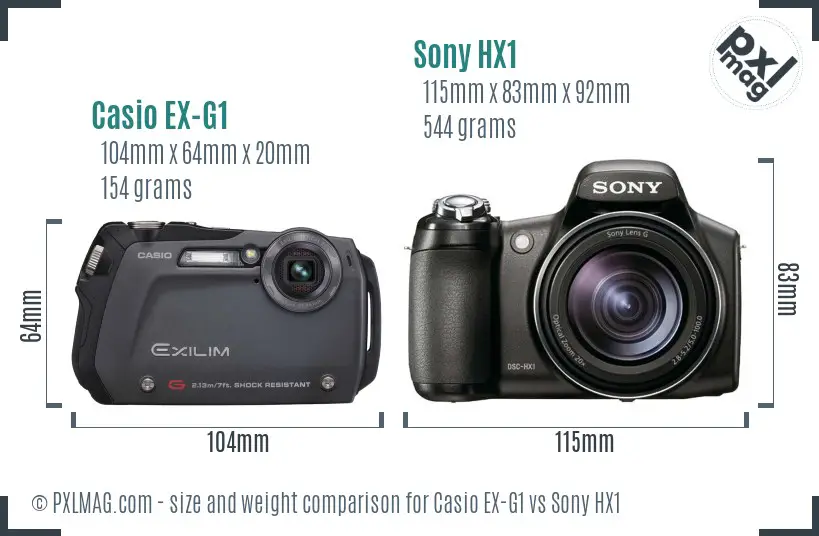 Casio EX-G1 vs Sony HX1 size comparison