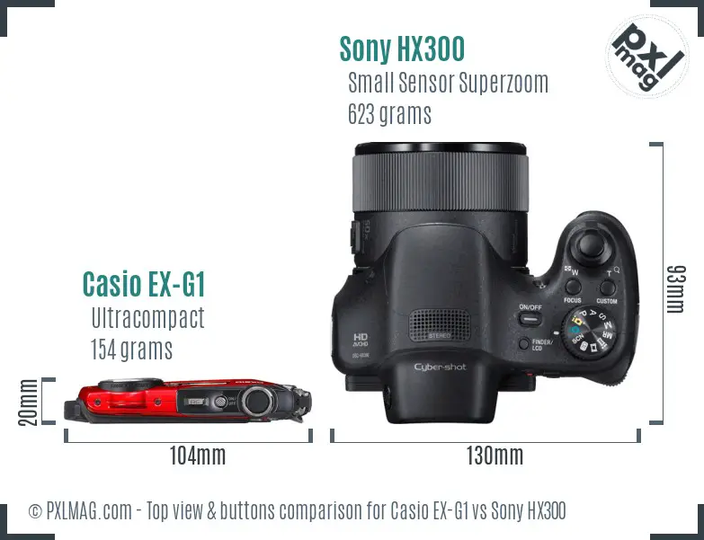 Casio EX-G1 vs Sony HX300 top view buttons comparison