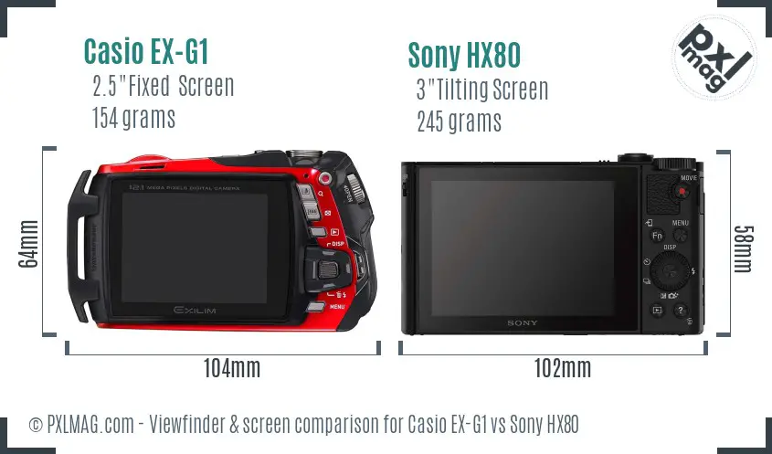 Casio EX-G1 vs Sony HX80 Screen and Viewfinder comparison