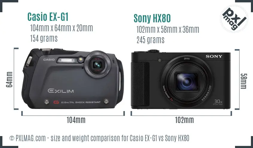 Casio EX-G1 vs Sony HX80 size comparison