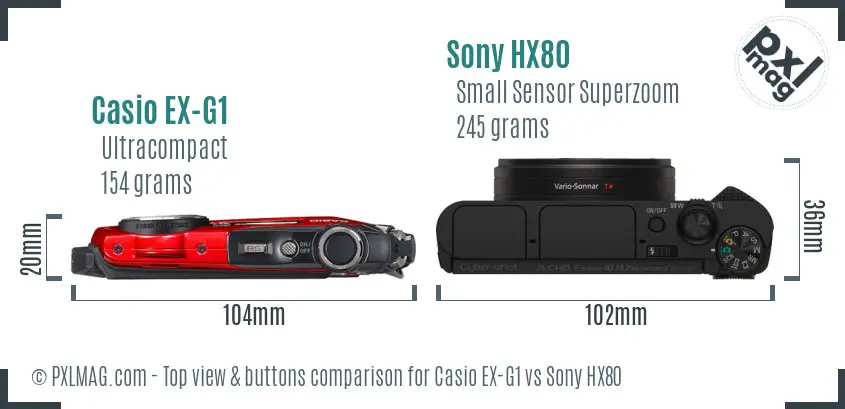 Casio EX-G1 vs Sony HX80 top view buttons comparison