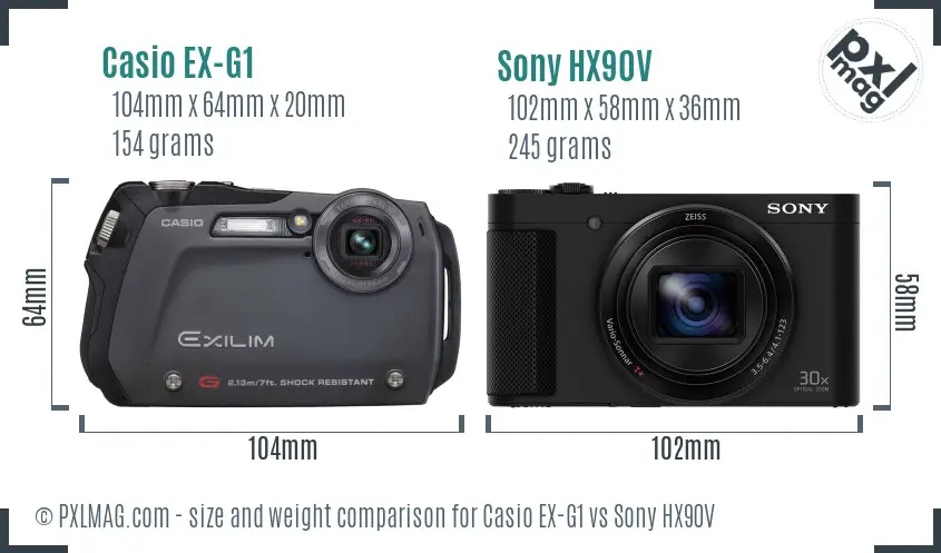 Casio EX-G1 vs Sony HX90V size comparison