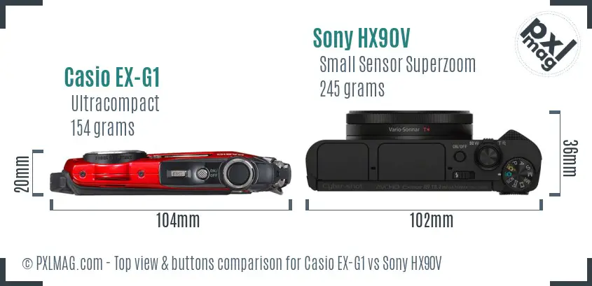 Casio EX-G1 vs Sony HX90V top view buttons comparison