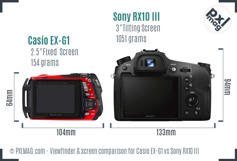 Casio EX-G1 vs Sony RX10 III Screen and Viewfinder comparison