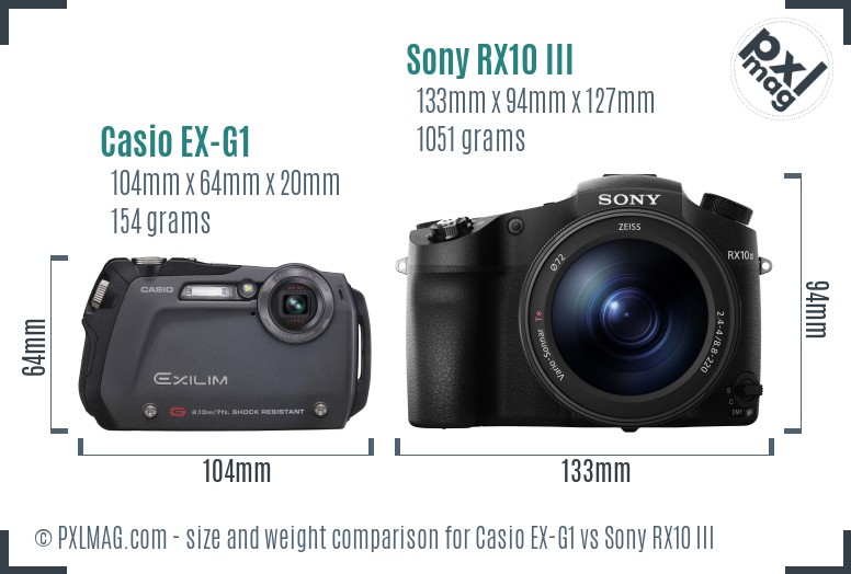 Casio EX-G1 vs Sony RX10 III size comparison
