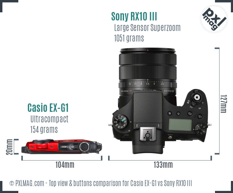 Casio EX-G1 vs Sony RX10 III top view buttons comparison