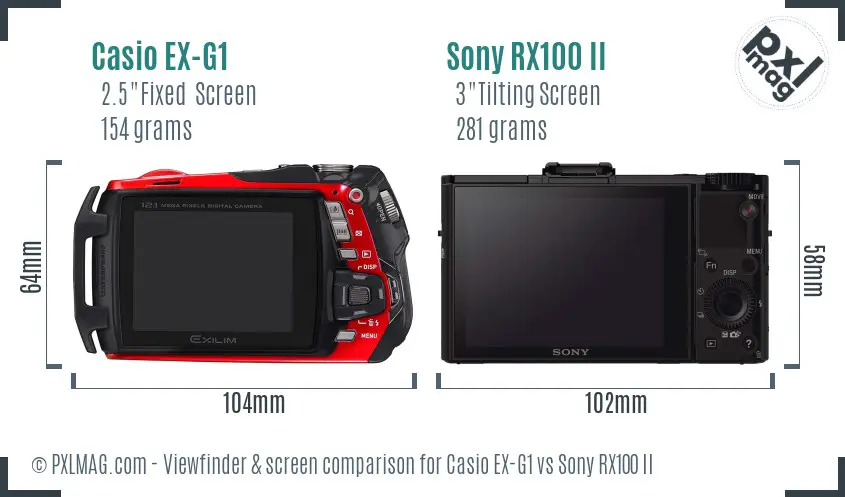 Casio EX-G1 vs Sony RX100 II Screen and Viewfinder comparison