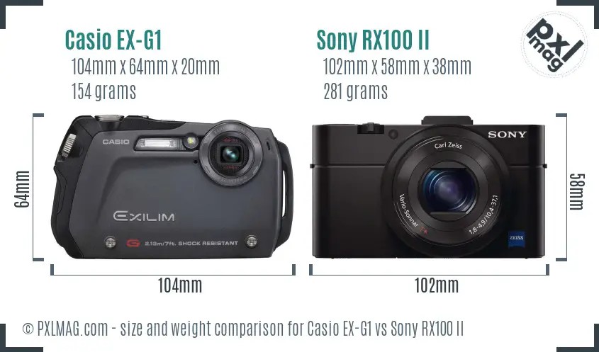 Casio EX-G1 vs Sony RX100 II size comparison