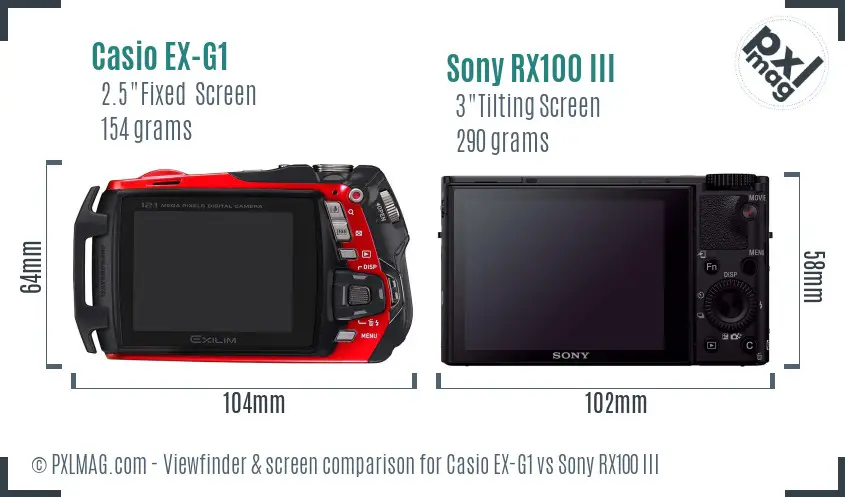 Casio EX-G1 vs Sony RX100 III Screen and Viewfinder comparison Casio EX-G1 vs Sony RX100 III Screen and Viewfinder comparison