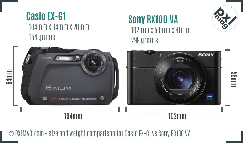 Casio EX-G1 vs Sony RX100 VA size comparison