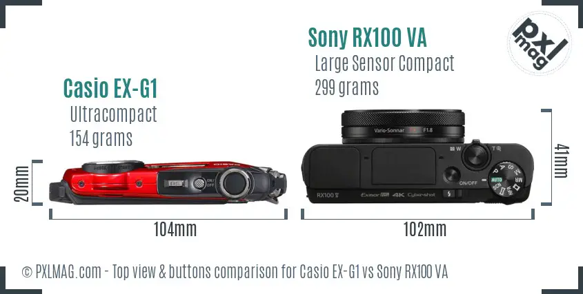 Casio EX-G1 vs Sony RX100 VA top view buttons comparison