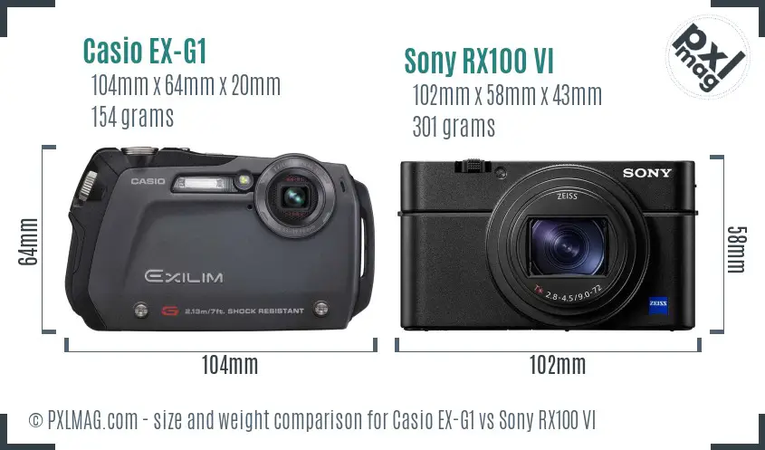 Casio EX-G1 vs Sony RX100 VI size comparison Casio EX-G1 vs Sony RX100 VI size comparison