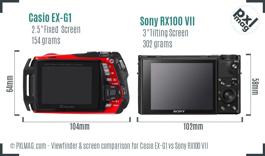 Casio EX-G1 vs Sony RX100 VII Screen and Viewfinder comparison