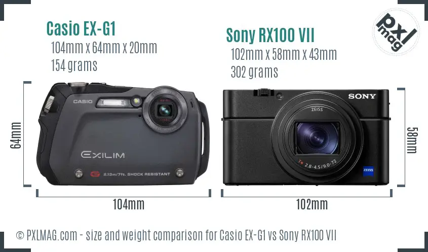 Casio EX-G1 vs Sony RX100 VII size comparison