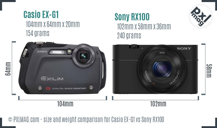 Casio EX-G1 vs Sony RX100 size comparison Casio EX-G1 vs Sony RX100 size comparison