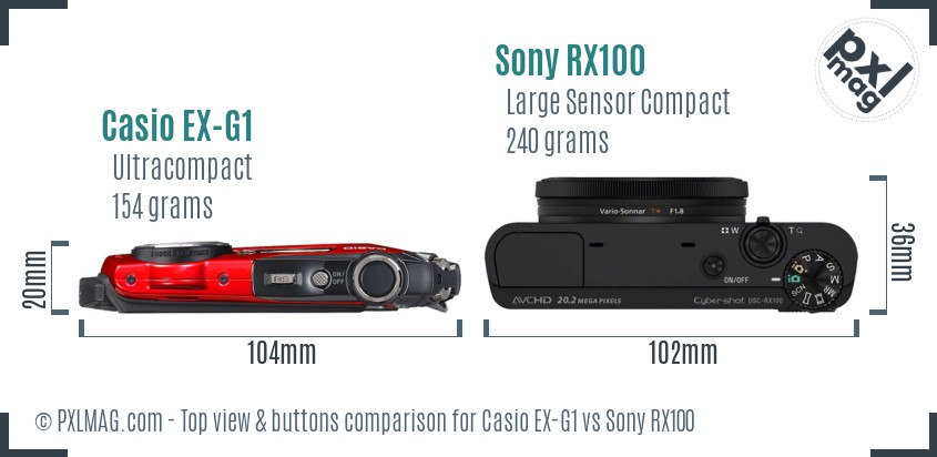 Casio EX-G1 vs Sony RX100 top view buttons comparison