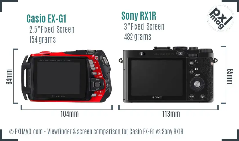 Casio EX-G1 vs Sony RX1R Screen and Viewfinder comparison Casio EX-G1 vs Sony RX1R Screen and Viewfinder comparison